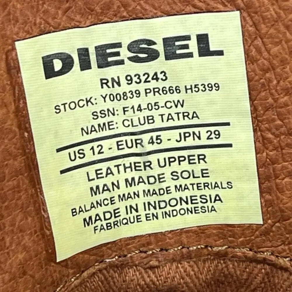 Diesel Tatradium Club Tatra Leather Boots Mens 12 Brown Navy Blue Moc Toe Y00839